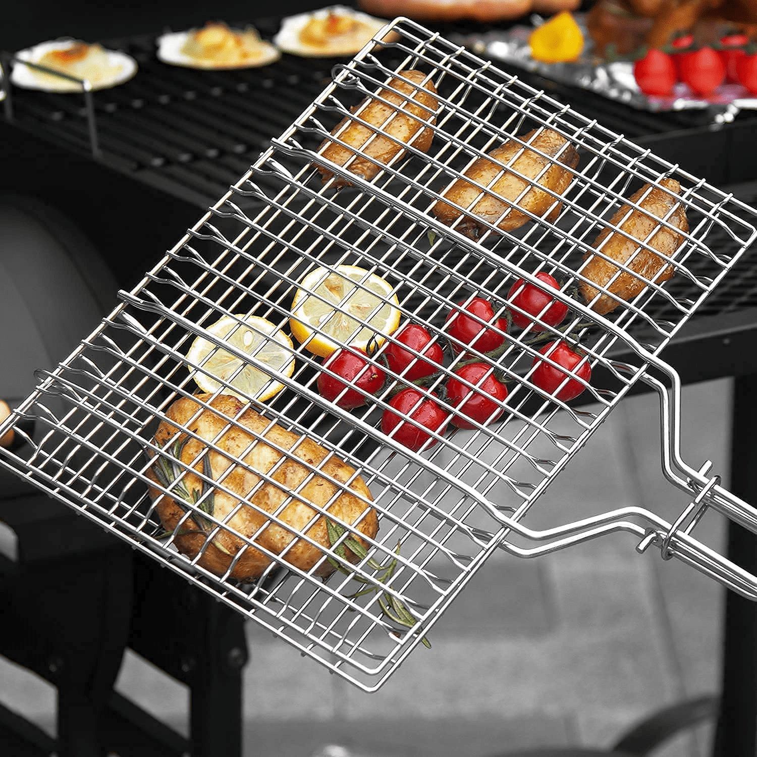 Grill Basket Round Stainless Steel Grilling Basket-BBQ Accessories for  Vegetable, Shrimp, Fish, Steak and Outdoor,M（7.87x3.54inch）-2PCS 