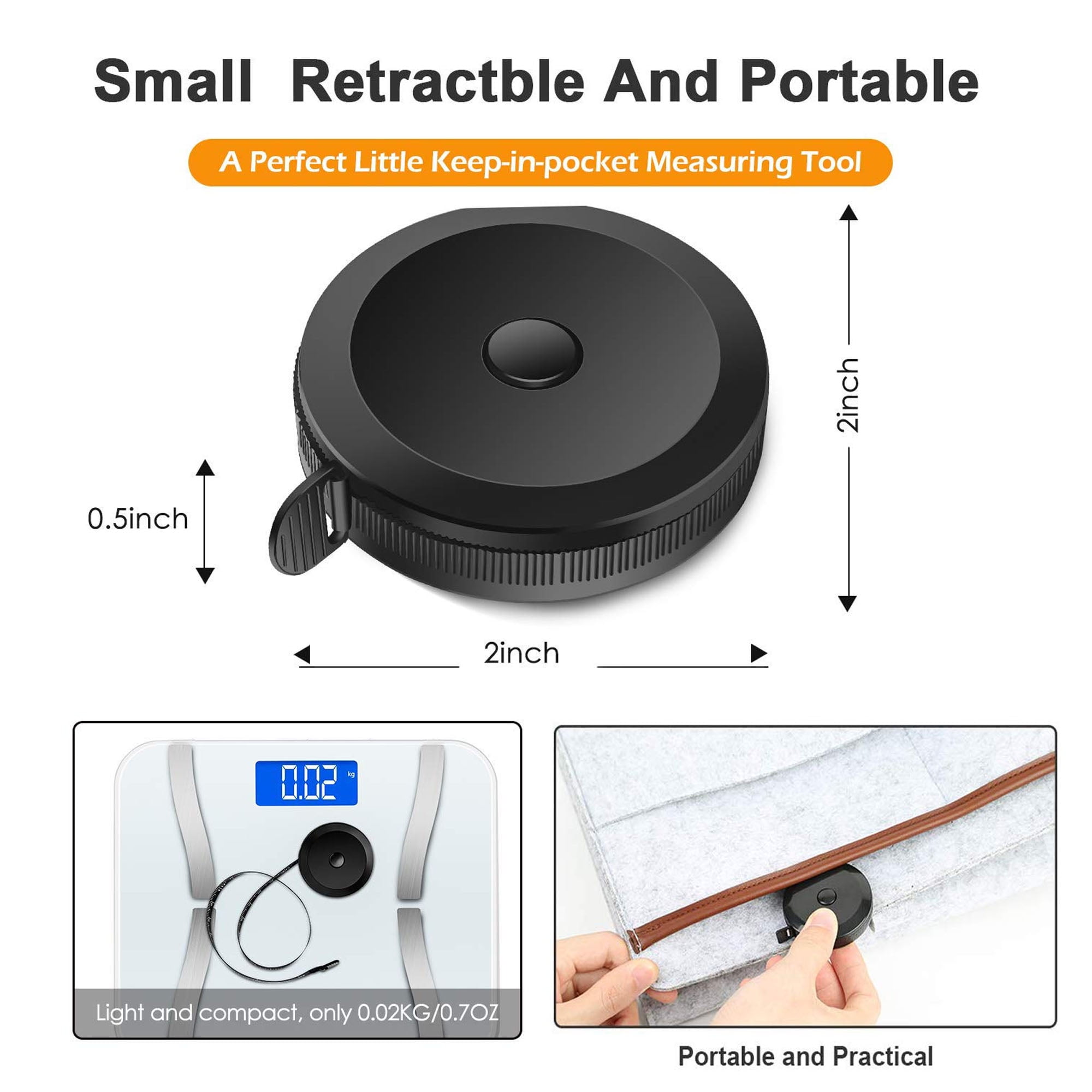 4Pack Soft Tape Measure Retractable Measuring for Body Fabric Sewing Tailor Cloth Knitting Craft Weight Loss Measurements Retractable Black Double Scales Rulers