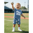 thumbnail image 4 of BemeyourBBs Toddler Baby Boys Baseball Outfits Waffle Knit Summer Clothes Short Sleeve Letter Embroidery T Shirt Tops and Shorts Set, 4 of 8
