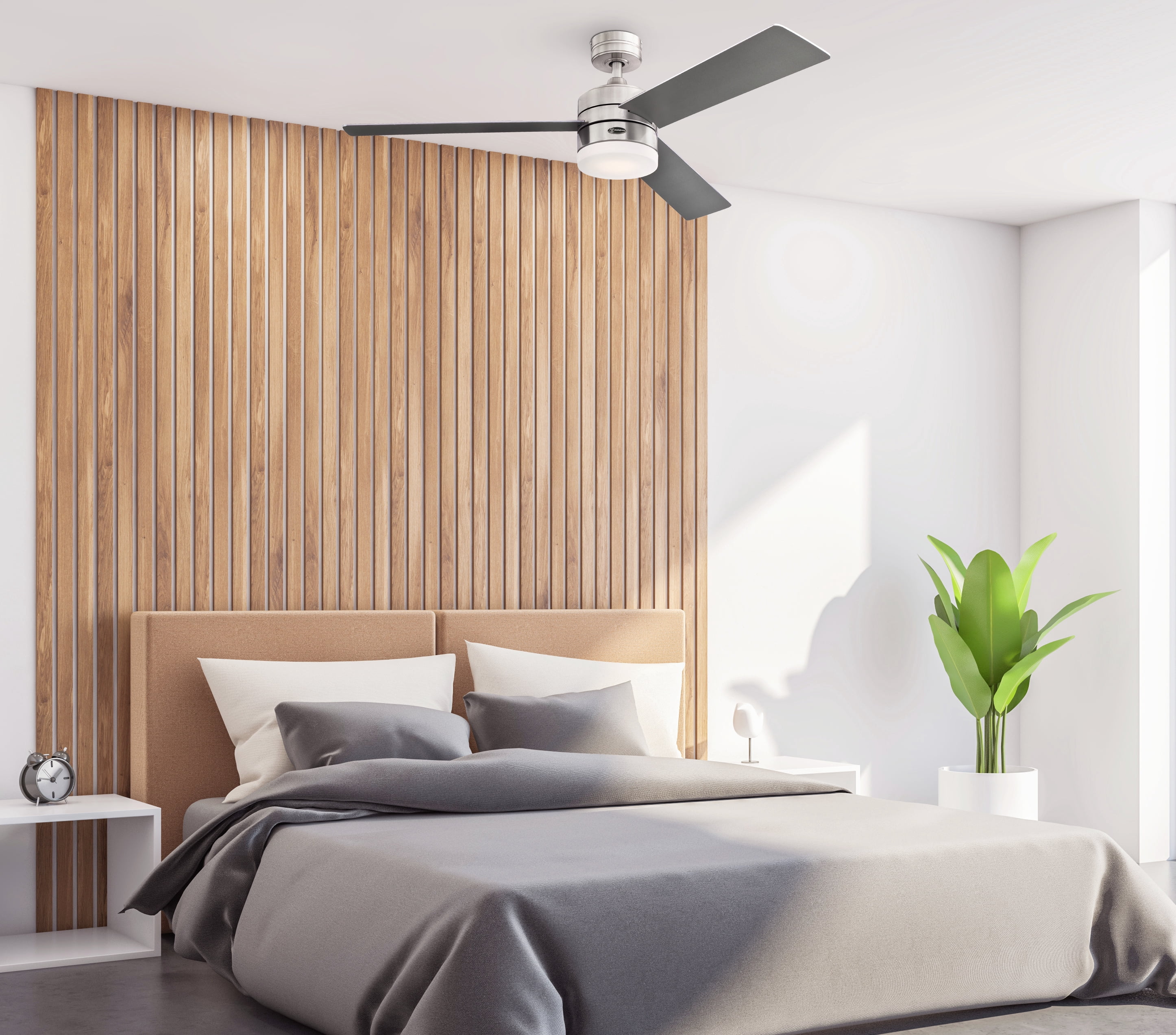 Westinghouse Lighting Modern Alta Vista Smart Wi-Fi Ceiling Fan with LED Light, Remote Control 52 Inch Brushed Nickel Finish, Opal Frosted Glass, Compatible with Amazon Alexa & Echo Device