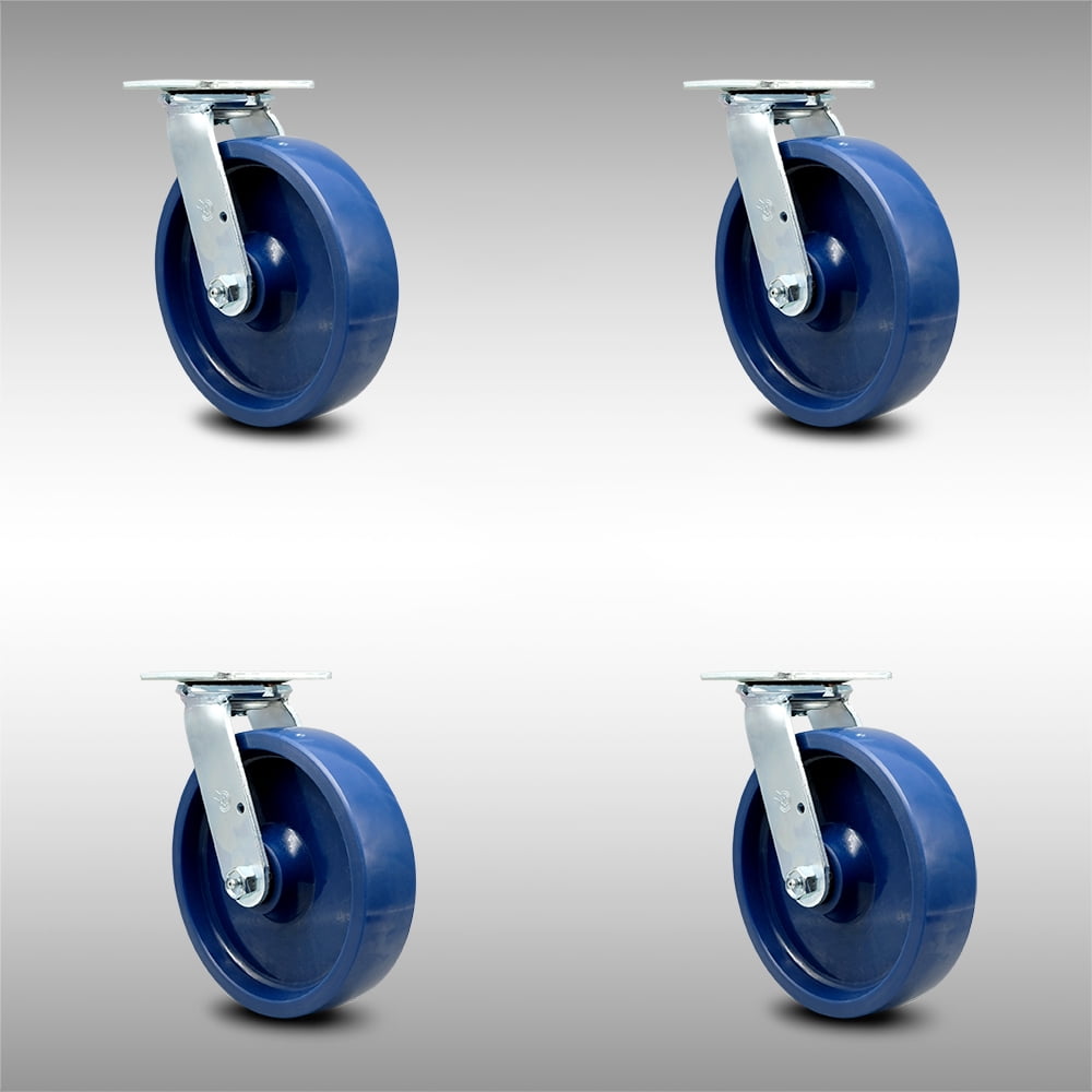 4" x 2" Stainless Steel Swivel Caster with Brake Blue Solid Poly. CasterHQ 