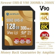 Amplim 128GB UHS-II V90 SDXC SD Card Blazing Fast 300MB/s (2000X) UHSII U3 Extreme High Speed 128 GB SD XC Memory Card for 4K 8K UHD Video Camera Camcorder. 128G TF Flash Storage