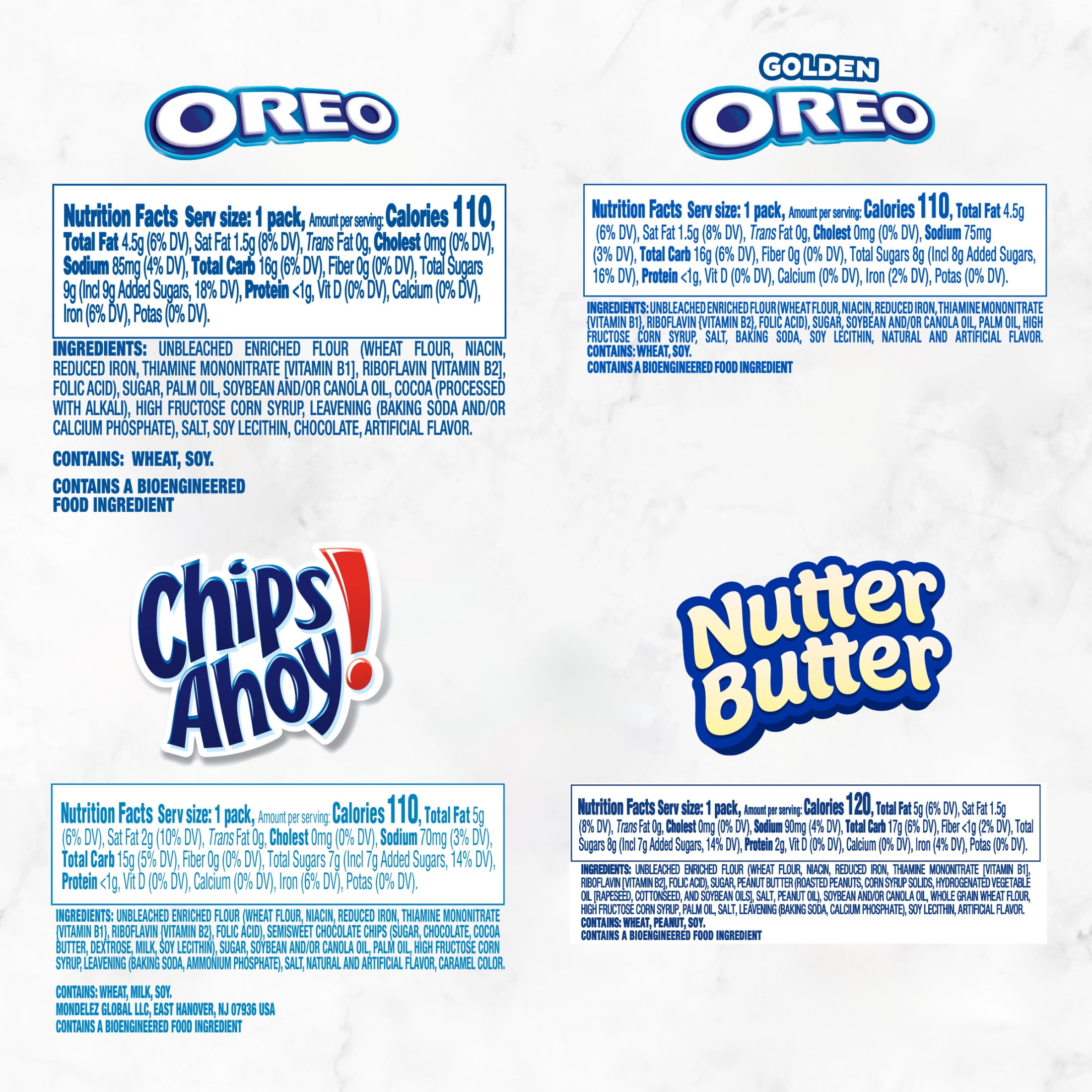 OREO Original, OREO Golden, CHIPS AHOY! & Nutter Butter Cookie Variety Pack, 56 ct Snack Packs