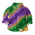 thumbnail image 2 of snilers Infant Toddler Boys Mardi Gras Shirts Long Sleeve Lapel Button Down Shirt 3D Graphic Print Cute Party Tops 6M-8Y, 2 of 7