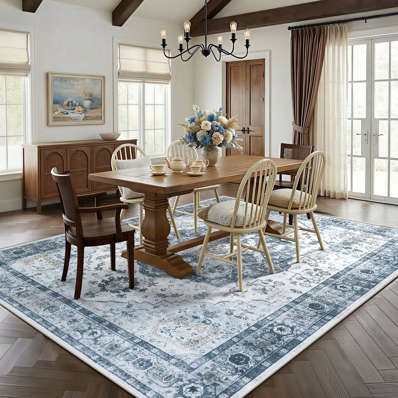 CHITOOMA 8'x10' Machine-washable Area Rugs for Living Room, Boho Area Rugs with Non-Slip Backing, Stain Resistant Non-Shed Carpet for Bedroom, Dining Room, Dorm, Office