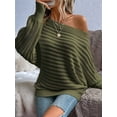thumbnail image 6 of Womens Fall Sweaters Off the Shoulder Batwing Sleeve Textured Knit Tops Oversized One Shoulder Sweater  Green L, 6 of 8