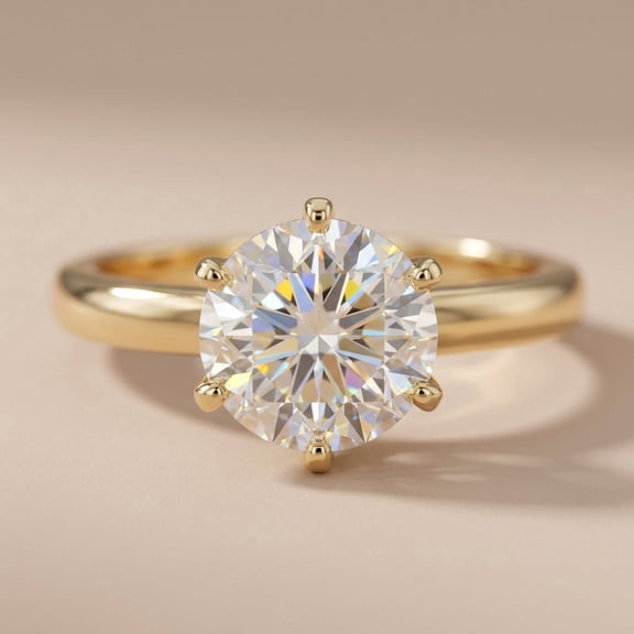 Vinali Solid 14K Yellow Gold Round CZ 0.84ct Solitaire Ring for Women Size 5