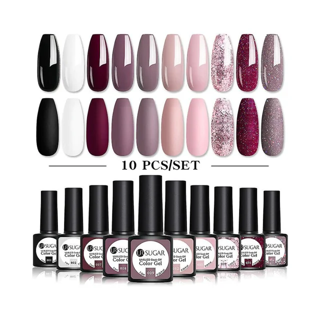 Juego de 10 esmaltes de uñas en gel semipermanentes con purpurina roja neón, para manicura, con luz ultravioleta y LED, 10 unidades, a6