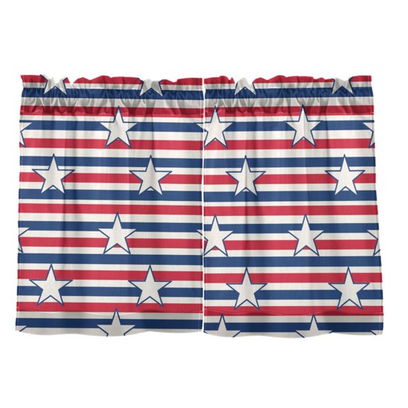 Striped Stars Tier Curtain Set of 2 Kitchen Curtains 27x24 Inch Privacy Semi Sheer