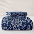 thumbnail image 5 of jejeloiu Classic Damask Bed Spread Queen,Traditional Print Queen Coverlet Set For Adults,Navy White,3-Piece, 5 of 7