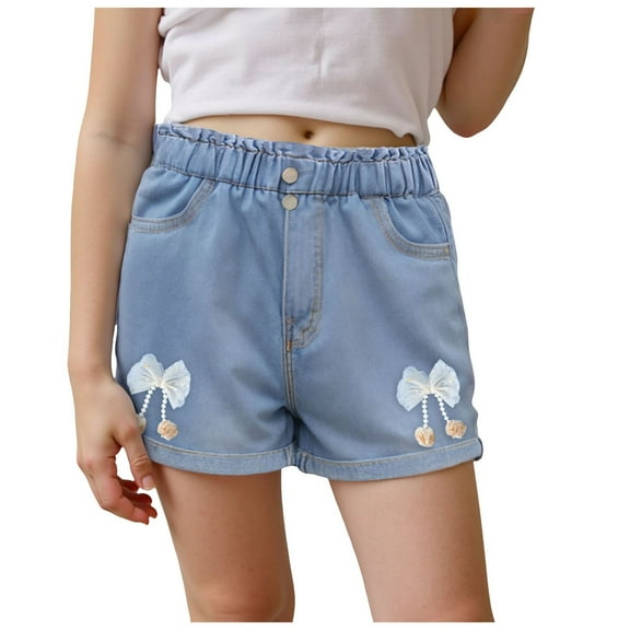 adviicd Girls' Denim Shorts Summer Medium Children's Clothes Girls Baby Loose Outside Wear Children's Shorts Thin Breathable Girls Hiking Shorts (White,5-6 Years)