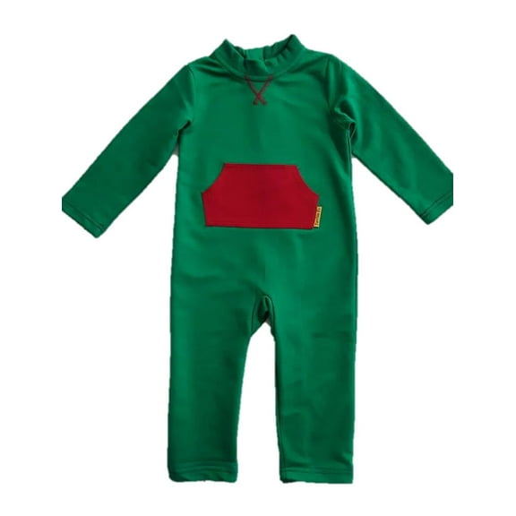 Strip-Proof Toddler Romper with a Back Zipper in Green/Red