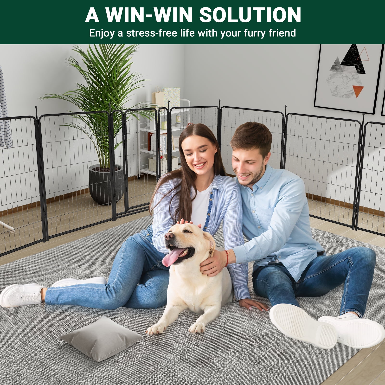 ChaoLink 48" Dog Playpen, 18 Ft Metal Pet Exercise Pen, 8 Panel Heavy Duty Dog Fence, Indoor Outdoor