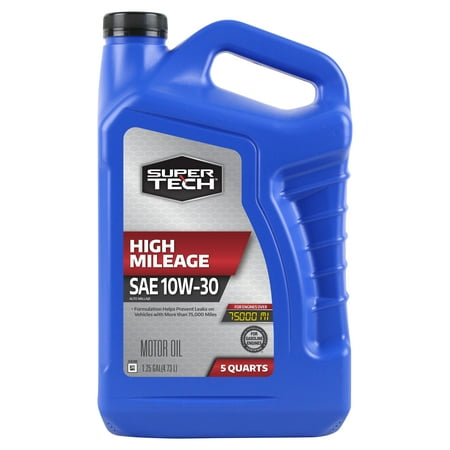 Super Tech High Mileage SAE 10W-30 Motor Oil, 5 Quarts