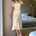 thumbnail image 4 of Women's Round Neck Short-Sleeved Printed Elegant Dress Yellow S, 4 of 9