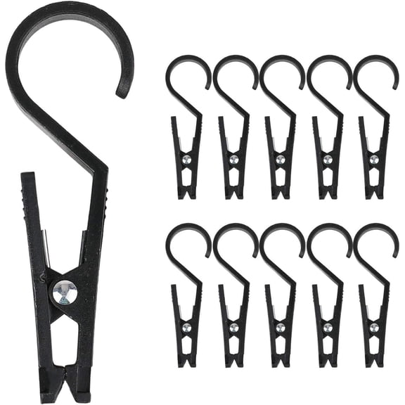 Dual-ended Laundry Hooks Clothes Pins Hanging Clips Plastic Hanger, Pack of 10 (Black)