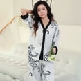 thumbnail image 4 of New Ice Silk Pajamas Women's White Tiger Long Sleeve Simulated Silk Summer Home Wear Pants Set, 4 of 13