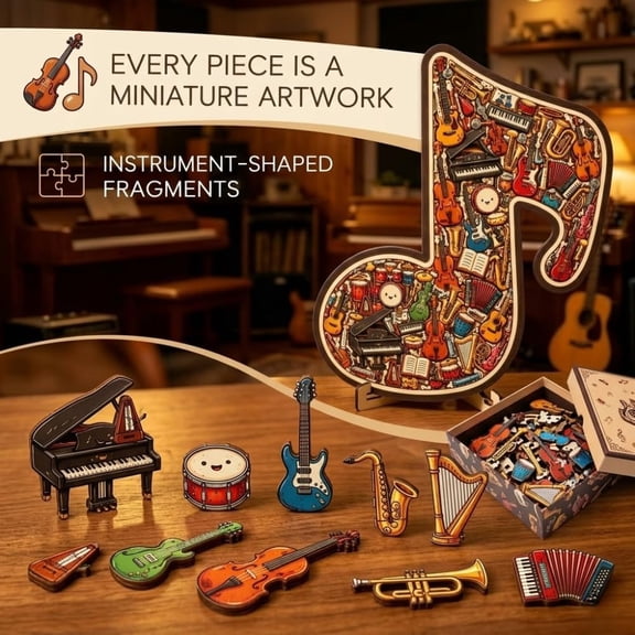 StlyGar Wooden Puzzles For Adults Musical Puzzle Decoration with Stand DIY Music Instrument Kit for Adults Irregular Desk Decor Gift for Music Lovers Father's Day & Teachers