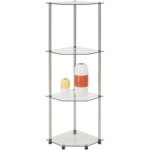 Convenience Concepts Designs2Go 4 Tier Corner Glass Bookcase, Multiple Colors