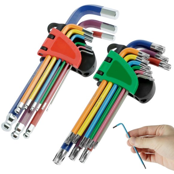 MesaSe Allen Key Set 18Pcs Chrome Vanadium Steel T10-T50 Torx Key Set Sturdy 1.5mm-10mm Metric Ball End Wrench Set
