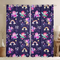 Homewish Cute Cartoon Elf Curtains Pack of 2 (42x84 Each),Colorful Rainbow Curtains Blackout,Multicolor Kawaii Flower Floral Bedroom Curtains For Girls Teens,Super Cozy Room Decor