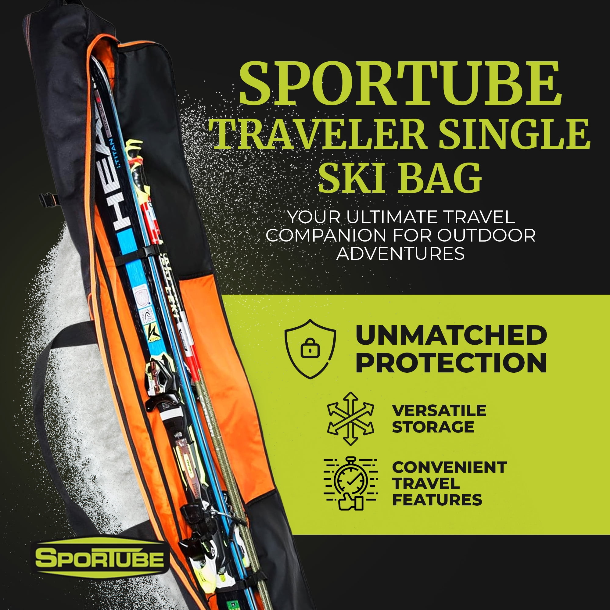 Sportube Traveler Ski & Pole Bag, Padded, 6 Foot Single Pair