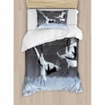 thumbnail image 3 of Wildlife Decor Queen Size Duvet Cover Set, Dancing Pair of Red-Crowned Crane with Open Wings in Flight Romantic Bird Print, Decorative 3 Piece Bedding Set with 2 Pillow Shams, White, by Ambesonne, 3 of 3