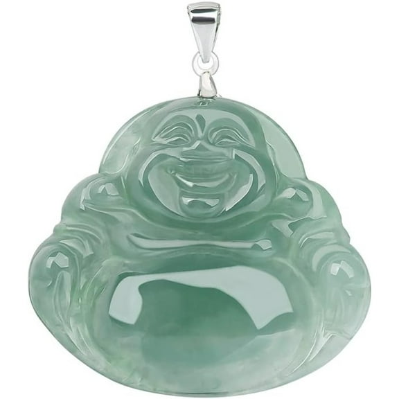 14K Gold over S925 Natural Burmese Grade A Jadeite Maitreya Buddha Necklace for Lunar New Year - Serene Water-Like Smooth Jade Pendant