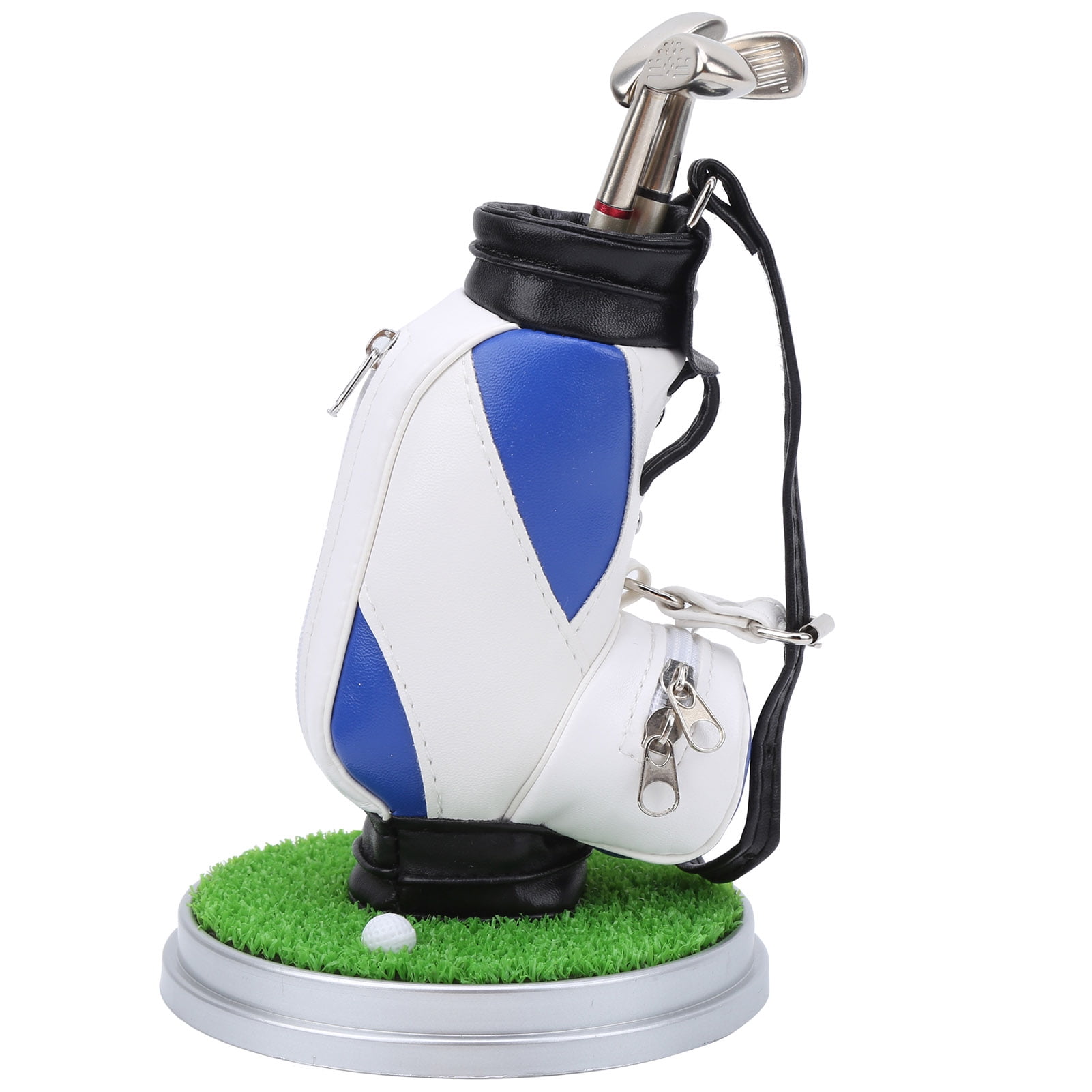 Mini Desktop Zinc Alloy Golf Bag Pen Holder Base with Golf Pens Souvenir Set GiftBlue White