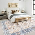 thumbnail image 2 of Balacho Soft Vintage Boho Floral Patterned Neutral Medallion Faux Wool Area Rug, 5' x 8', Blue, 2 of 8