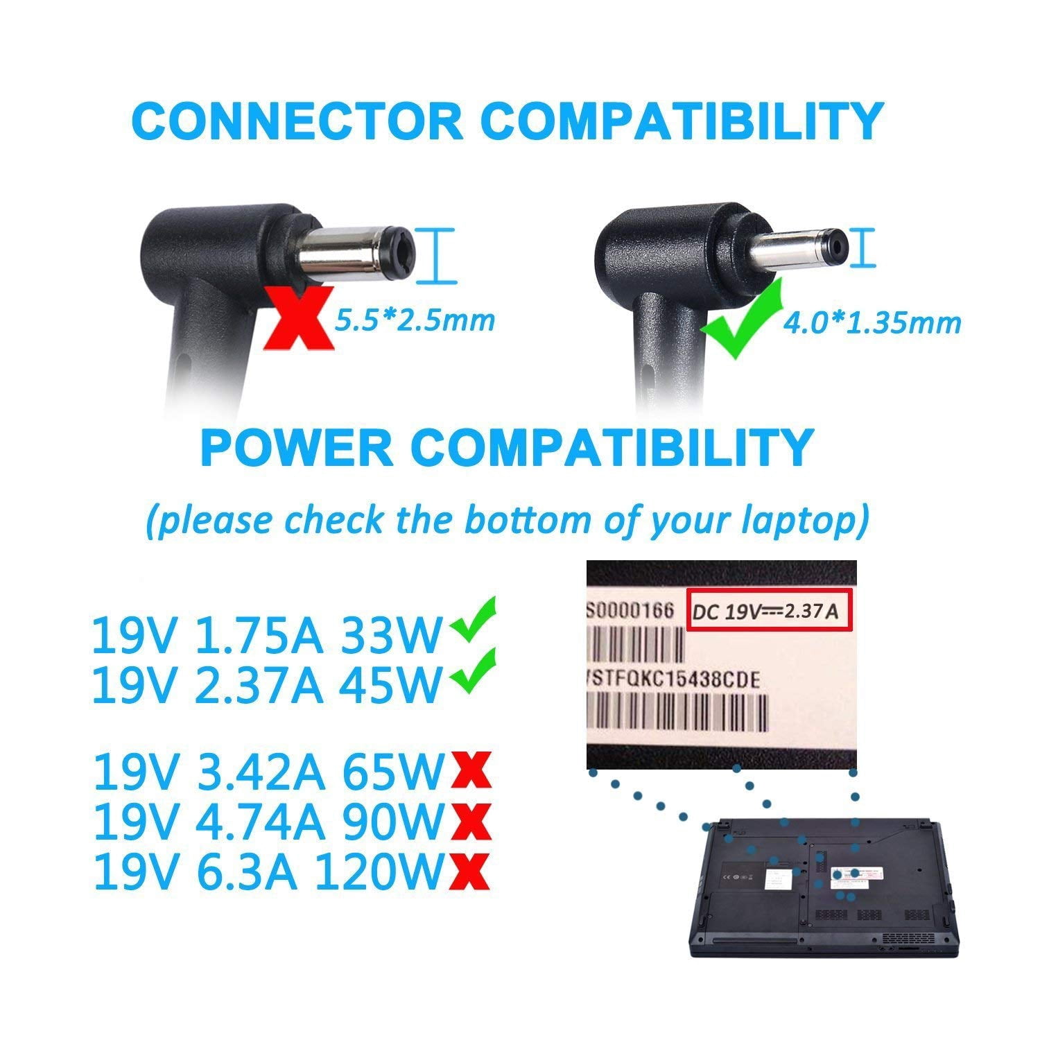 45W 19V 2.37A ADP-45AW A ADP-33AW A 90-XB34N OPW00000Y Power Supply for Asus Taichi 21 Laptop Charger for Asus Q302 Q302L Q302LA-BBI5T14