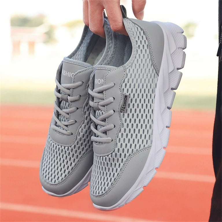 Niewtr Men Mesh Breathable Comfortable Lightweight Flat Soft Lace Mens Running Shoes Sneaker Grey 11.5 Men s
