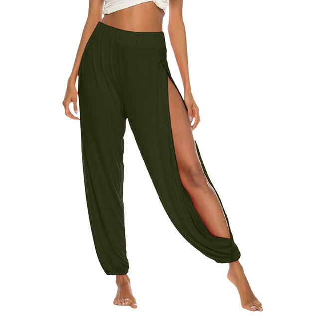 Pantalones Harén con Abertura Alta para Mujer, Pantalones Harén Hippies. Verde M