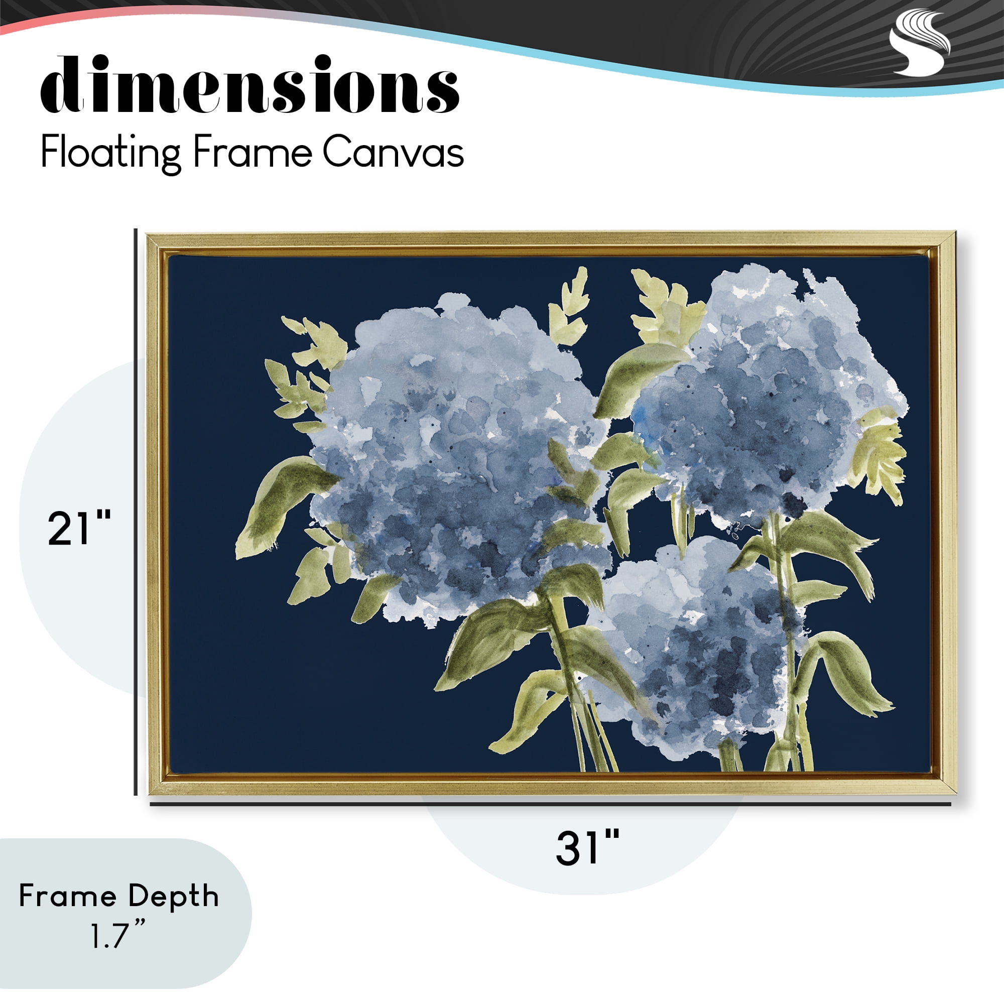 Stupell Industries Blue Hydrangeas on Indigo Gold Framed Floater Canvas Wall Art, design by Janice Gaynor