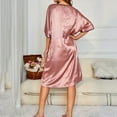 thumbnail image 5 of Kadahis Ladies Ice Silk Nightgown Medium Sleeve Round Neck Nightgown Soft Nightwear, 5 of 5