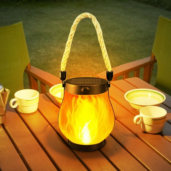 Solar Lantern Outdoor Lights, Dancing Flame Solar Lantern Outdoor Lights, Solars Hemp Rope Flame Lamp, Decorative Hanging/Table Light, For Camping Pathway Yard Patio Decor