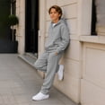 thumbnail image 6 of Kids Boys 2 Piece Waffle Knit Outfit, Quarter Zip Pullover Hoodie with Pocket & Elastic Waist Sweatpants, Soft Casual Sport Tracksuit Gray 4 Years, 6 of 9