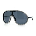 thumbnail image 4 of Bling Rhinestone Rim Luxury XL Oversize Shield Racer Plastic Sunglasses All Black, 4 of 8