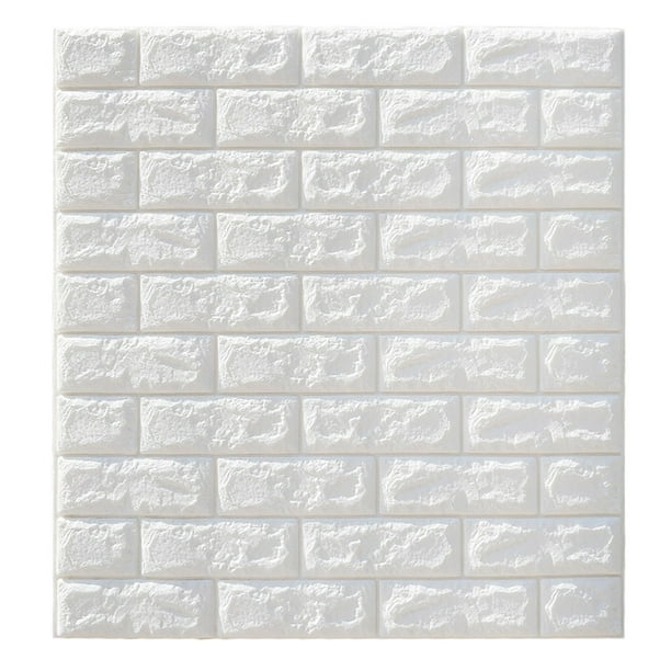 EeaseMX Pegatinas de pared de ladrillo 3D, autoadhesivas, para TV, sofá, fondo (blanco), 70 x 77 cm