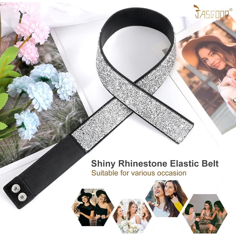 Rhinestone Elastic Belt for Women,Stretchy Shiny Crystal 