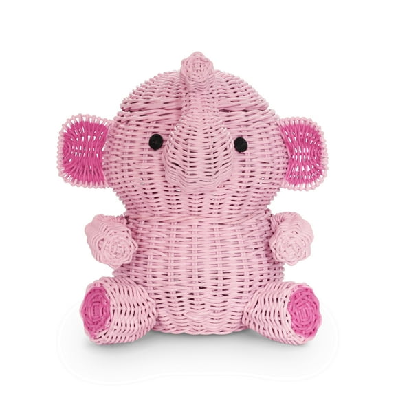 Large Pink Elephant Rattan Storage Basket with Lid Decorative Home Decor Hand Woven Shelf Organizer Cute Handmade Handcrafted Gift Decoration Wicker