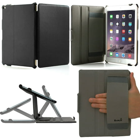 ipad air 2 - black pu leather executive cover with hand strap holder and smart