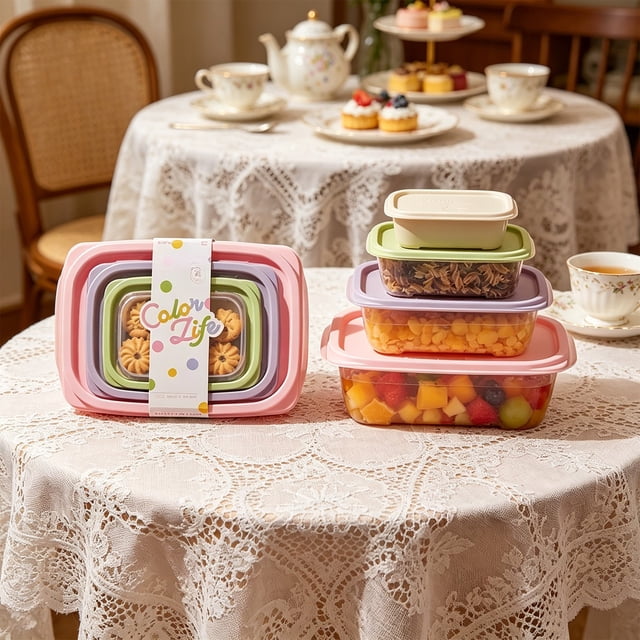 Linnome Ensemble de 4 Contenants Carrés de Rangement pour Aliments Boîtes à Lunch Bento avec Couvercles Hermétiques Étanches pour Préparation de Repas