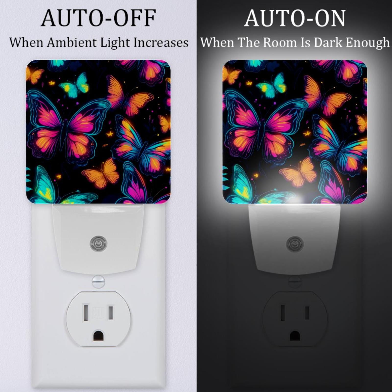 PhooArto Cute Flying Butterflies Pattern Plug in LED Night Light Auto Sensor Dusk to Dawn Decorative Night for Bedroom, Bathroom, Kitchen, Hallway, Stairs, Baby's Room, Energy Saving