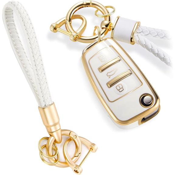 Key Fob Cover Compatible with Fit for Audi A1 A3 A4 A5 A6 Q3 Q5 Q7 TT S3 R8, Leather Wrist Lanyard, Upgraded Soft Keyless Entry Remote Protection Shell Keychain Case Holder Protector,1