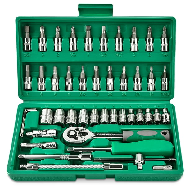GOXAWEE 46 Pieces 1/4 inch Drive Socket Ratchet Wrench Set, with Bit