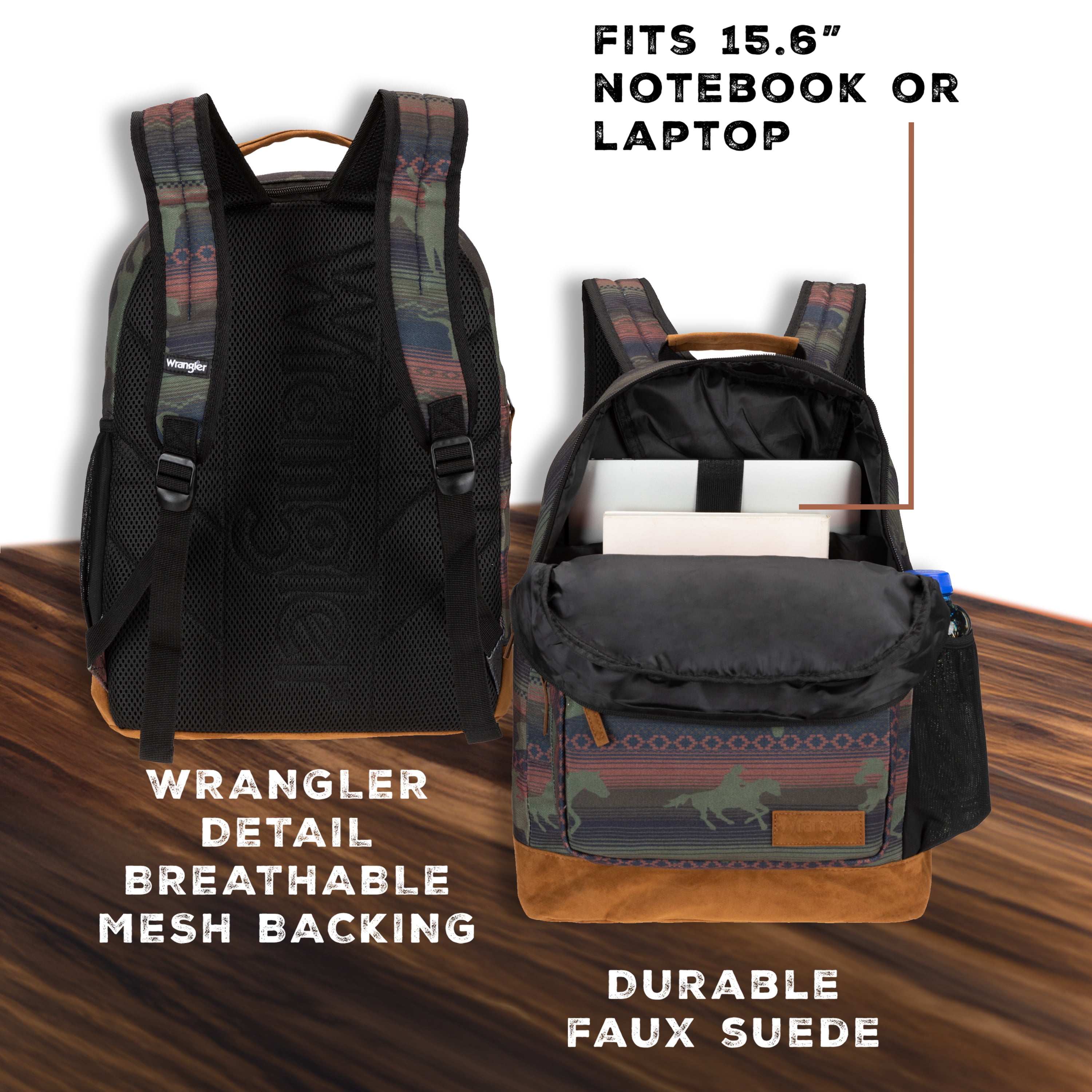 Wrangler Yellowstone Backpack, Classic Logo Resistant Padded Sleeve, All Ages, Burgandy Patterned