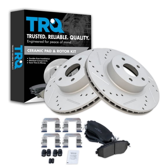 TRQ Front Performance Brake Pad & Rotor Kit Brake Pads Brake Rotors Set Ceramic Premium G-Coated Fits Select 2013-2016 Scion FR-S Subaru BRZ 2011-2016 Impreza