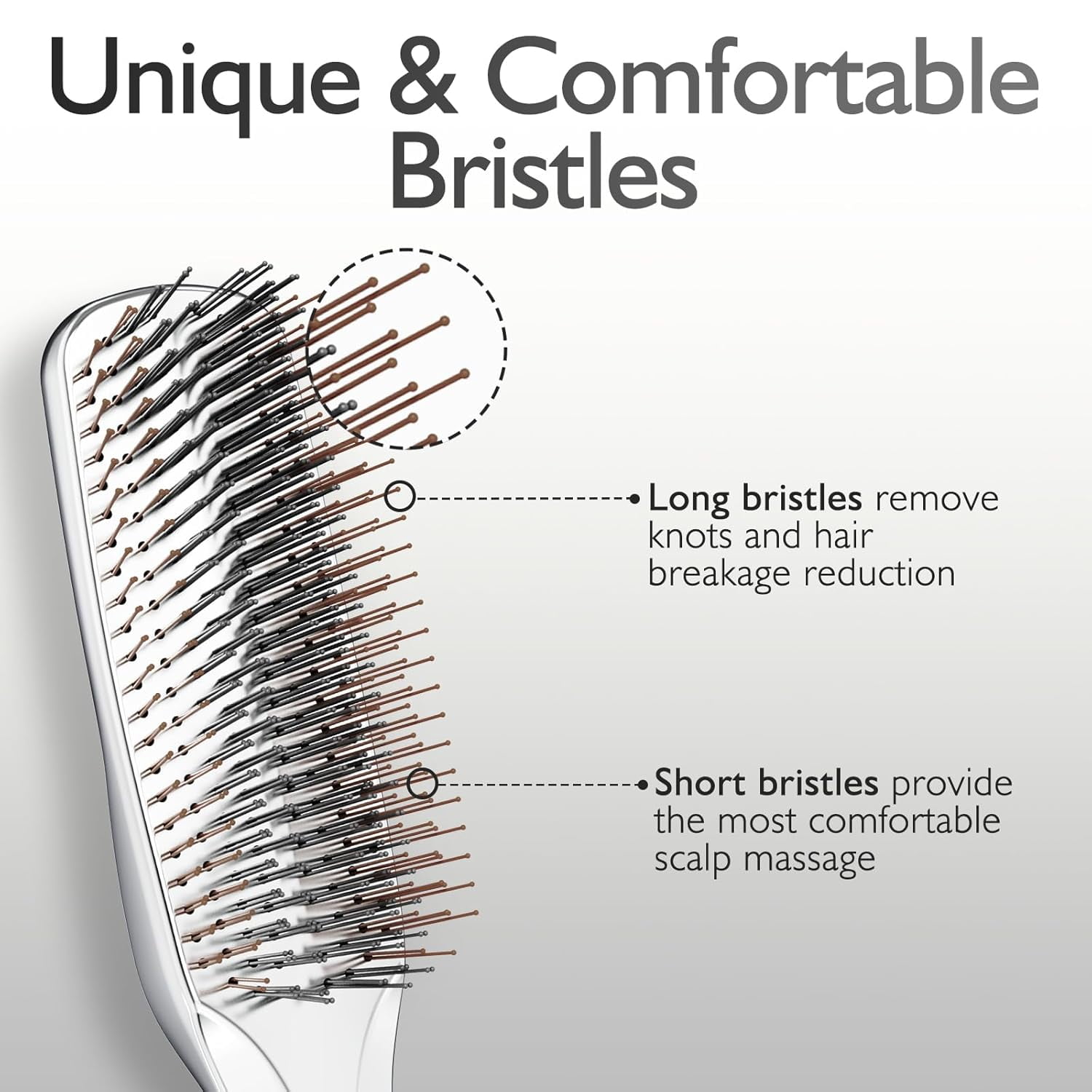 ABPETE Detangling Hair Brush, Dry and Wet Detangler Hair Brush for Women and Men, Massager Scalp Brush for Straight/Long/Fine Hair, Silver