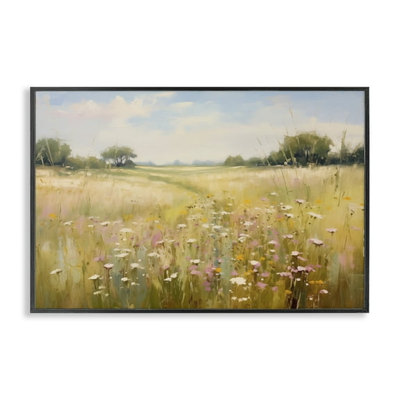 Stupell Industries Faded Wildflower Field Landscape & Nature Painting Black Framed Art Print Wall Art, 18 x 12
